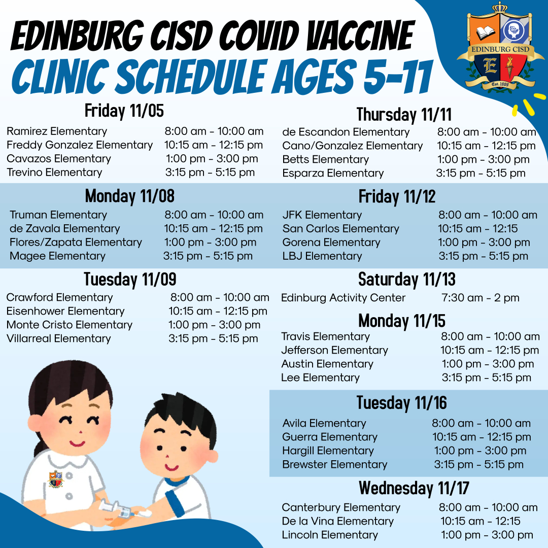 Edinburg Cisd Calendar 2022 Edinburg Cisd To Hold Covid-19 Clinics At Elementary Schools To Vaccinate  Kids 5-11